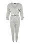 Gray Corded Cotton Embroidered Knitted Pajama Set THMAW22PT0511 - 7