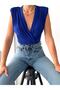 Women's Padded Detailed Double-Breasted Collar Bodysuit Blue - Stylish and Comfortable - 4