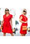 Women's Red, Ruffle Detail Belted Aerobin Fabric Dress 88cm (RED) - 2