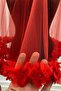 Red Complete Three-Dimensional Flower and Pearl Bridal Henna Veil Set - 2