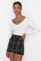 Black Plaid Patterned Tweed Woven Shorts Skirt TWOAW23SR00017 - 2