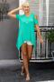 Women's Green V-Neck Short Sleeve Cut-Out Maxi Asymmetrical Casual Knitted Blouse - 4