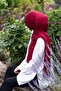 وشاح شال عملي جاهز من القطن الممشط باللون العنابي - 5
