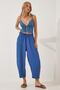 Women's Indigo Blue Linen Shalwar Trousers CI00036 - 3