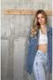 Back Printed Long Women's Denim Jacket, Seasonal Denim Jacket, Denim Coat - 6