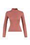 Dusty Rose Fitted High Collar Long Sleeve Ribbed Stretchy Knitted Blouse TWOAW21BZ0423 - 7