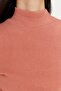 Dusty Rose Fitted High Collar Long Sleeve Ribbed Stretchy Knitted Blouse TWOAW21BZ0423 - 11
