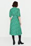 Green Floral Pattern Belted Midi Woven Viscose Shirt Dress TWOSS20EL1559 - 8