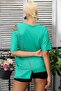 Women's Green V-Neck Bat Sleeve Striped Maxi Oversize Casual Knitted Blouse - 2