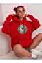 Hawkings Printed Kangaroo Pocket Hooded Red Sweatshirt Hoodie