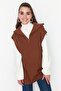 Brown Zippered Collar Side Tie Detailed Knitwear Sweater TCTAW22UV0009 - 2