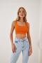 Women's Orange Strappy Corded Crop Knitted Blouse GT00030