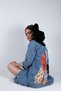 Back Printed Long Women's Denim Jacket, Seasonal Denim Jacket, Denim Coat