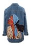 Back Printed Long Women's Denim Jacket, Seasonal Denim Jacket, Denim Coat - 3