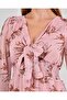 Women's Front Tie Patterned Double-breasted Dress - 5