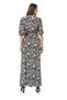 Balloon Sleeve Waist V-neck Black and White Zebra Print Long Dress - 3