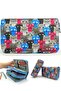 Pencil Case Cute Cat Kawai Organizer Pencil Case Vegan Leather Three Compartment Pen Holder - Blue
