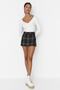 Black Plaid Patterned Tweed Woven Shorts Skirt TWOAW23SR00017
