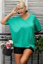 Women's Green V-Neck Bat Sleeve Striped Maxi Oversize Casual Knitted Blouse - 6