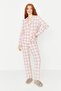 Pembe %100 Pamuklu Ekoseli Örme Pijama Takımı THMAW20PT0266 - 3