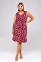 V-Neck Flower Pattern Detailed Sleeveless Plus Size Women's Lycra Comfortable Dress-red - 3