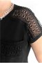 Women's Black Crew Neck Lace Detailed 100% Cotton Design T-Shirt - 2