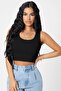Kadın Siyah Kare Yaka Crop Top Bluz - 3