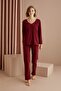 Burgundy Cotton Lycra Embroidered Pajama Set - 3