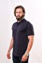 Men's Pocketed Polo Collar Navy Blue T-Shirt - 3