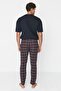 Navy Blue-Red Plaid Regular Fit Woven Unisex Pajama Bottoms Sweatpants Tmnaw23Pj00014 - 5