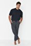 Lacivert İndigo Ekoseli Regular Fit Dokuma Unisex Pijama Altı Eşofman TMNAW23PJ00014 - 4