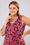 V-Neck Flower Pattern Detailed Sleeveless Plus Size Women's Lycra Comfortable Dress-red
