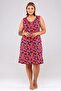 V-Neck Flower Pattern Detailed Sleeveless Plus Size Women's Lycra Comfortable Dress-red - 4