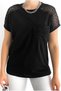 Women's Black Crew Neck Lace Detailed 100% Cotton Design T-Shirt - 3