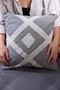 Custom Designed Cushion Cover with Punch Embroidery on Charcoal grey Cotton Fabric, 43x43 cm