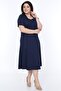 Women's Navy Blue Short Sleeve Square Collar Dress - 2