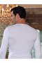 Men's White V-Neck Long Sleeve Single Jersey T-shirt Me074 - 2