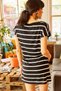 Women's Black Striped Waist Lace Dress ELB-19000475 - 3