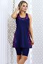 Women's Navy Blue Patterned Tights Dress Swimsuit