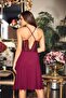 561 Combed Cotton Lace Short Six Pieces Nightgown Dressing Gown Set Claret Red - 2