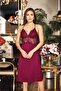 561 Combed Cotton Lace Short Six Pieces Nightgown Dressing Gown Set Claret Red - 3