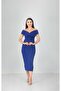Boat Neck Pencil Dress - Sax