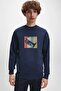 Silhouette Mellophone Vintage Style Printed Indigo Blue Navy Blue Men's Knitted Sweatshirt Long Sleeve