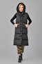 Women's Long Black Hooded Puffer Vest - 5