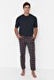 Navy Blue-Red Plaid Regular Fit Woven Unisex Pajama Bottoms Sweatpants Tmnaw23Pj00014