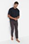 Navy Blue-Red Plaid Regular Fit Woven Unisex Pajama Bottoms Sweatpants Tmnaw23Pj00014 - 2