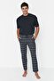 Lacivert İndigo Ekoseli Regular Fit Dokuma Unisex Pijama Altı Eşofman TMNAW23PJ00014 - 2