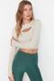 Taş Crop Pencere/Cut Out ve Baş Parmak Delik Detaylı Örme Spor Üst/Bluz TWOAW22BZ0481 - 4