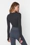 Koyu Antrasit Crop Pencere/Cut Out ve Baş Parmak Delik Detaylı Örme Spor Üst/Bluz TWOAW22BZ0481 - 5