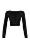 Black Button Detailed Square Neck Fitted Flexible Crop Knitted Blouse TWOAW23BZ00384 - 7